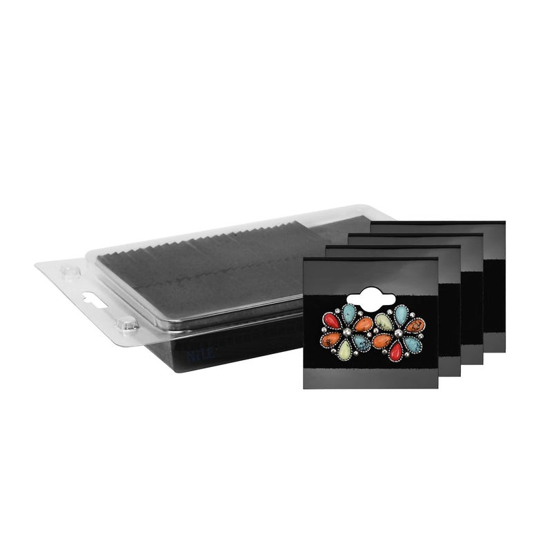 MOOCA 100 Pieces of 1.5 x 1.5-inch Plain Black Velvet Hanging Earring Cards Serve as Earring Holders and Display Cards for Ear Studs and More. Made of Plastic, Designed to Showcase Earring Display. - Image 1